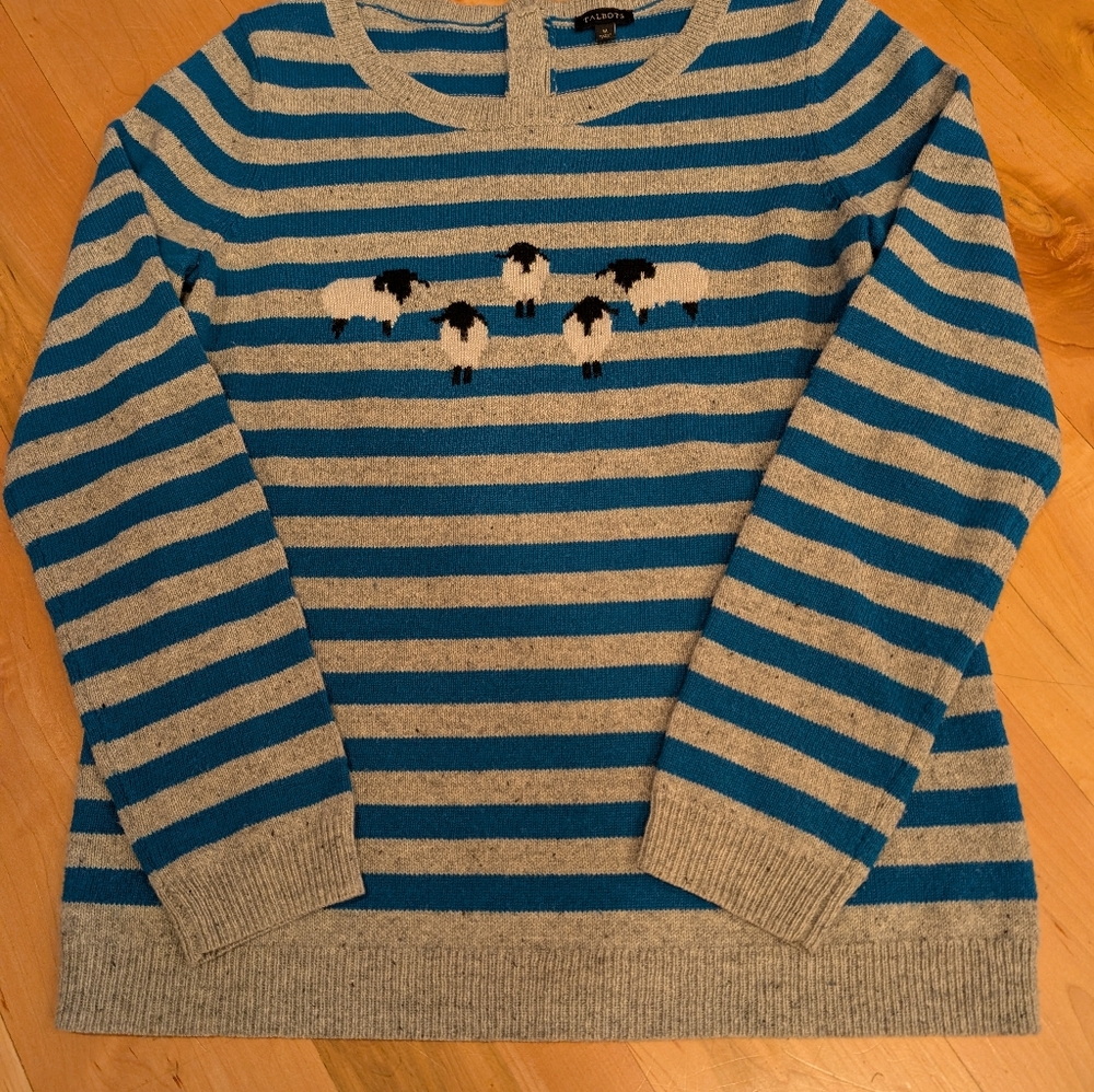 Talbots Wool Blend Gray and Blue Knit Sweater